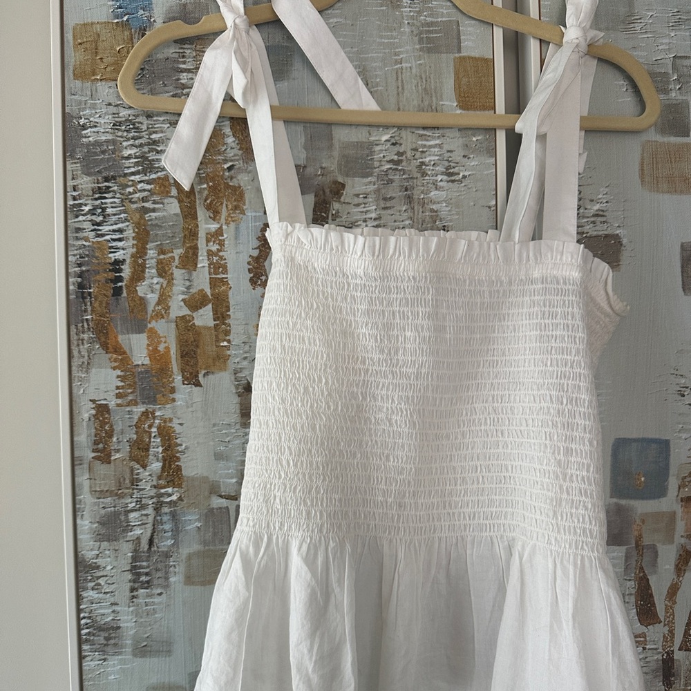 J Crew white tie-shoulder smocked tank